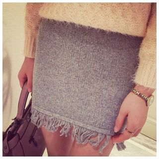 trendedge Fringed Knit Skirt