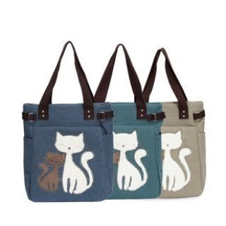 LISEN Cat Print Denim Shopper Bag
