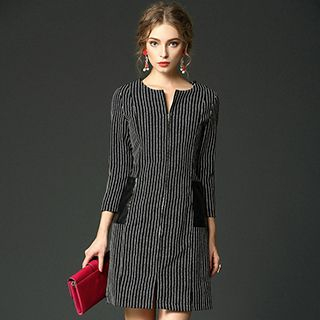 Queen Mulock 3/4-Sleeve Striped Sheath Coatdress