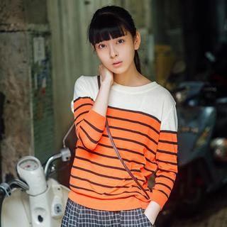 Q Four Long-Sleeve Striped Knit Top