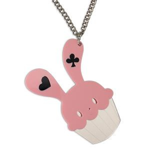 Sweet & Co. XL Sweet Pink Bunny Cupcake of Heart Silver Long Necklace
