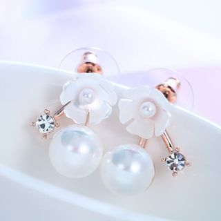 Niceter Faux Pearl Floral Earrings
