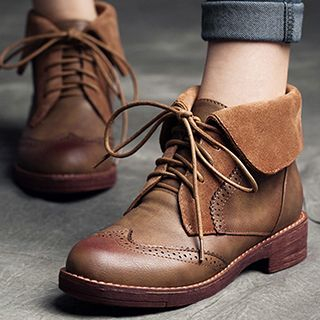 MIAOLV Wingtip Lace-Up Short Boots