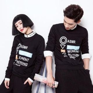 Simpair Couples Cotton Letter Printed Long-Sleeved Sweater