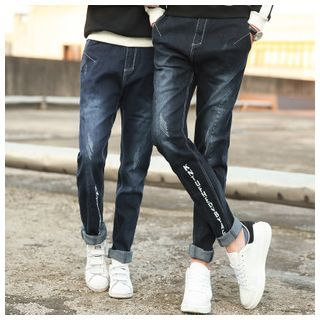 Simpair Matching Couple Lettering Washed Jeans