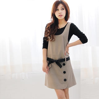 Bow Front Sleeveless Dress Beige - One Size