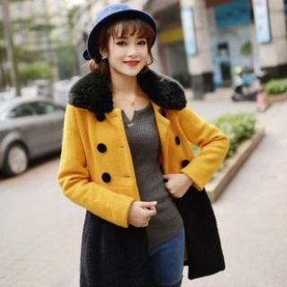 Halona Wool Blend Double-Breasted Color-Block Coat