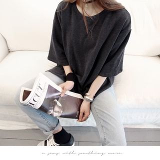 NANING9 Oversized Short-Sleeve Brushed-Fleece Pullover