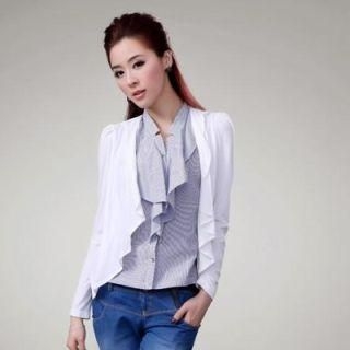Inset Ruffle Cardigan Open Cardigan