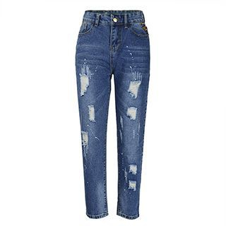 Flore Distressed Slim-Fit Jeans