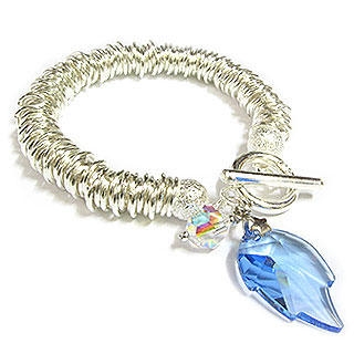 The Foliage - Bracelet with Swarovski Light Blue Crystal Leaf