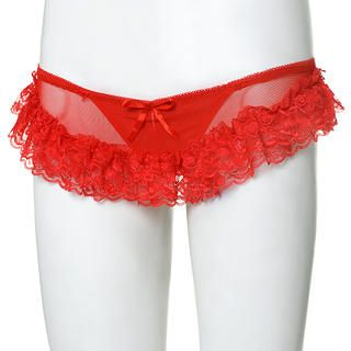 Lace Trim Thong Red - One Size