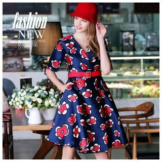 Ozipan Short-Sleeve Flower-Print Trench Coat