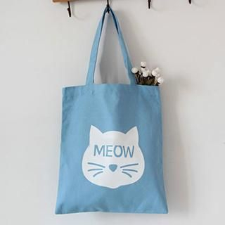 Ms Bean Cat Print Canvas Shopper Bag