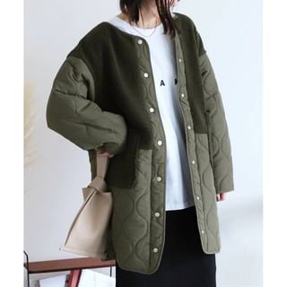 Paneled Quilted Button-Up Jacket