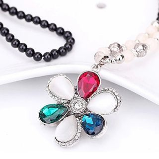 Glitglow Rhinestone Jeweled Flower Necklace