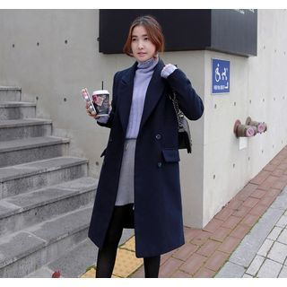 Miamasvin Notched-Lapel Double-Breasted Long Coat