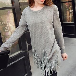 anzoveve Fringed Knit Top