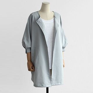 Eloqueen 3/4-Sleeve Plain Snap-Button Coat