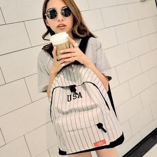Seok Pinstriped Lettering Canvas Backpack
