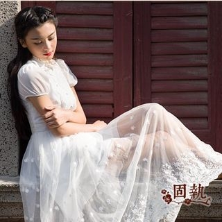 GU ZHI Short-Sleeve Frilled-Trim Paneled Dress