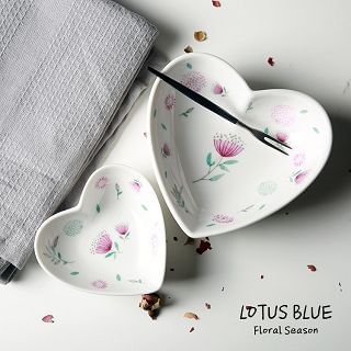 Lotus Blue Floral Heart Saucer