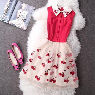 Rainbeam Cherry-Print Collared Dress