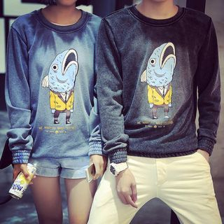 JVR Matching Couple Fish Print Pullover
