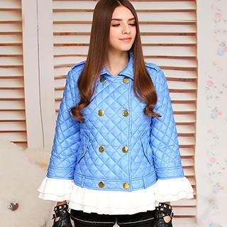 Dabuwawa Ruffled Quilted Double-Breasted Jacket