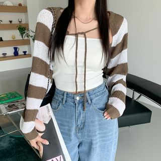 Strap Stripe Knit Shrug Bolero
