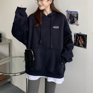 Mock Two-piece Letter Embroidered Hoodie