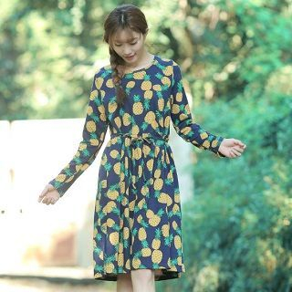 TOJI Long-Sleeve Pineapple-Print Dress