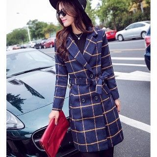 Romantica Wool Blend Double-Breasted Check Coat