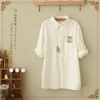 Angel Love Embroidered Squirrel Long-Sleeve Blouse