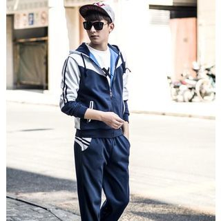 Danjieshi Set: Color-Block Hood Jacket + Sweatpants