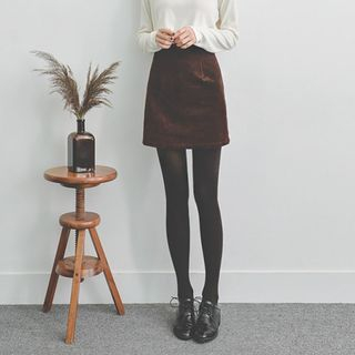 JUSTONE Genuine-Suede A-Line Mini Skirt