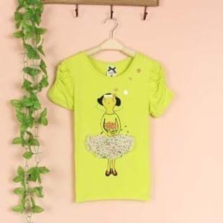 Cute Colors Short-Sleeve Girl Print Appliqu  T-Shirt