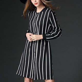Mythmax Long-Sleeve Drawstring Striped Dress