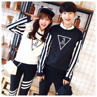 Azure Couple Matching Number Pinstriped Pullover