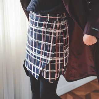 JUSTONE Plaid Mini Wrap Skirt