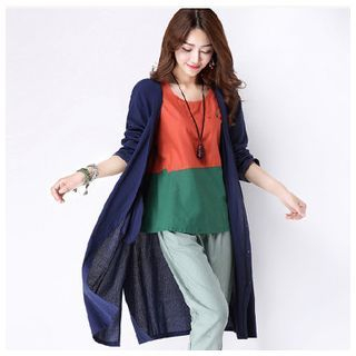Sayumi V-neck Long-Sleeve Linen-blend Cardigan