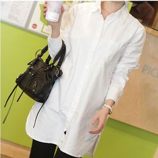 Camellia Fleece-Lined Linen-Blend Long Blouse