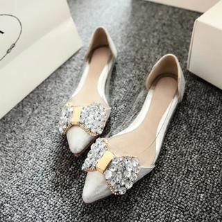 Shoes Galore Pointy Rhinestone Bow-Accent Flats