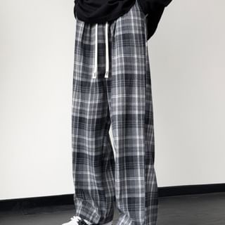 Drawstring Waist Plaid Loose Fit Pants