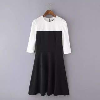 Chicsense 3/4-Sleeve Paneled A-Line Dress