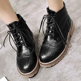 Gizmal Boots Faux Leather Wing Tip Ankle Boots