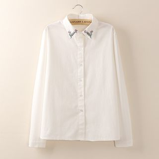 Tangi Long-Sleeve Flower Embroidered Shirt