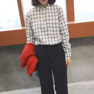 HotBlock Check Stand-collar Long-Sleeve Blouse