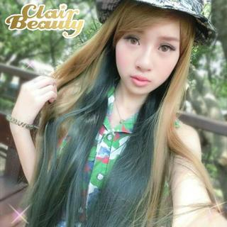 Clair Beauty Gradient Color-Mix Long Full Wig - Straight Green Mix - One Size
