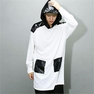 THE COVER Contrasted Color Hooded Long T-Shirt